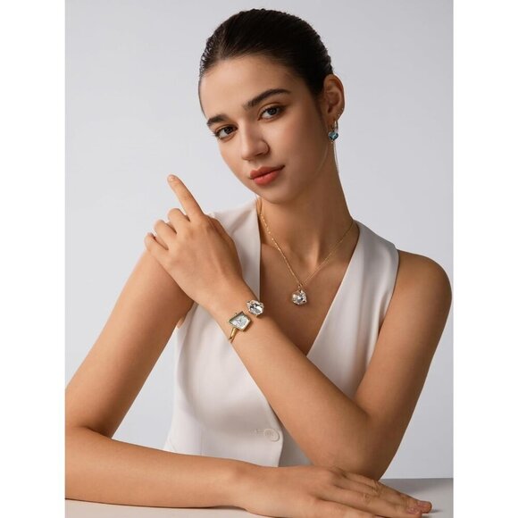 Women\'s Gold Cuff Bangle Quartz Watch Shaped Mineral Case Stainless Steel main image 6